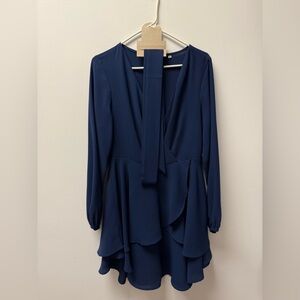 Navy blue long sleeve ruffled dress